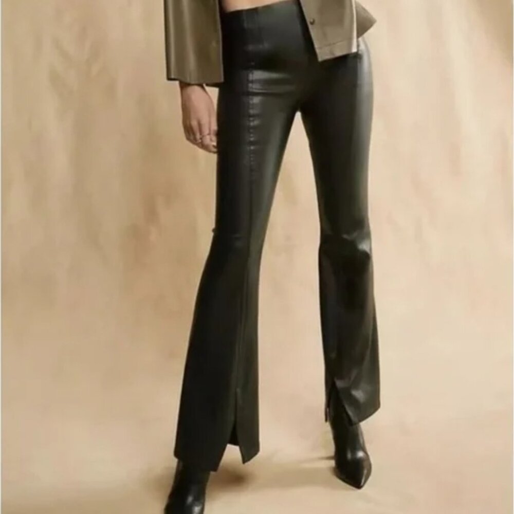 Free People black faux leather back zip boot cut pants nwt